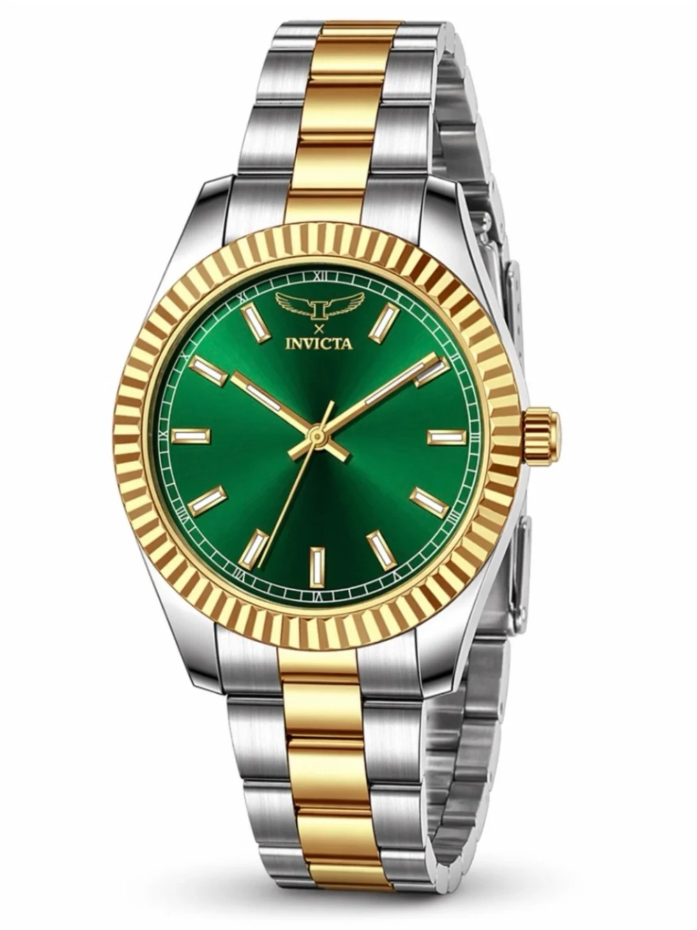 Invicta Two-Tone Gold & Silver Watch with Green Dial
